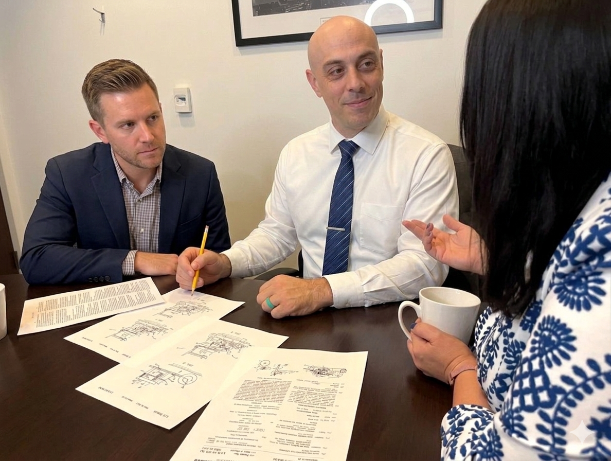Mario T. Milano consulting with a client at Milano IP